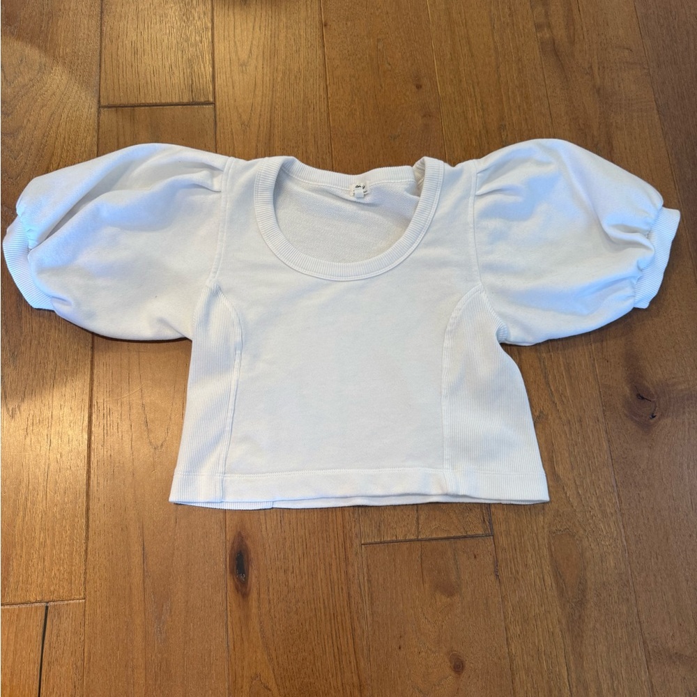 Aerie Seams Right Cropped Short Sleeve Sweatshirt White (M)